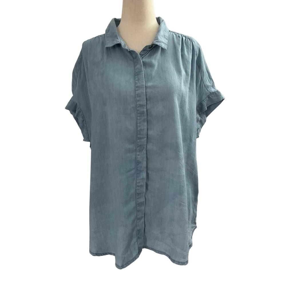 Beach Lunge Lounge Denim Blue Short Sleeve Blouse Size L | 41-28‎